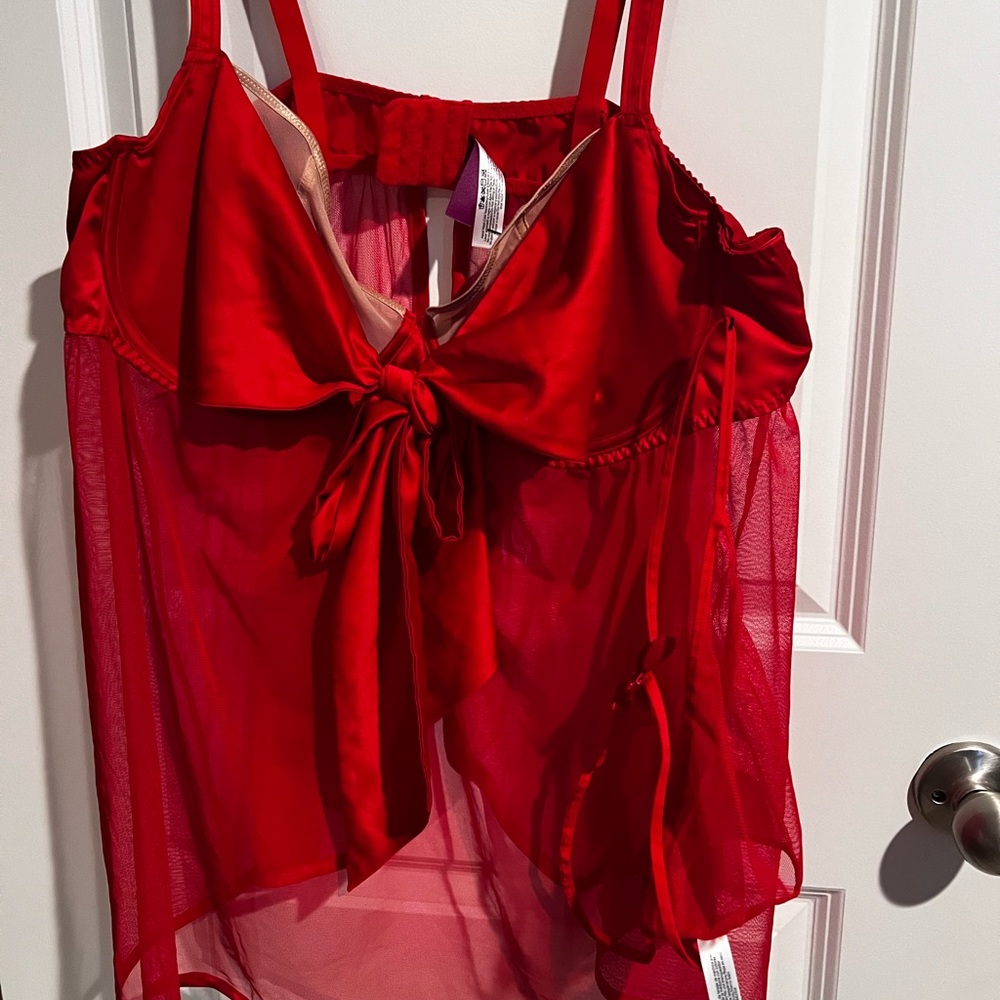 Adore Me Red Sheer Bow-Front Chemise
